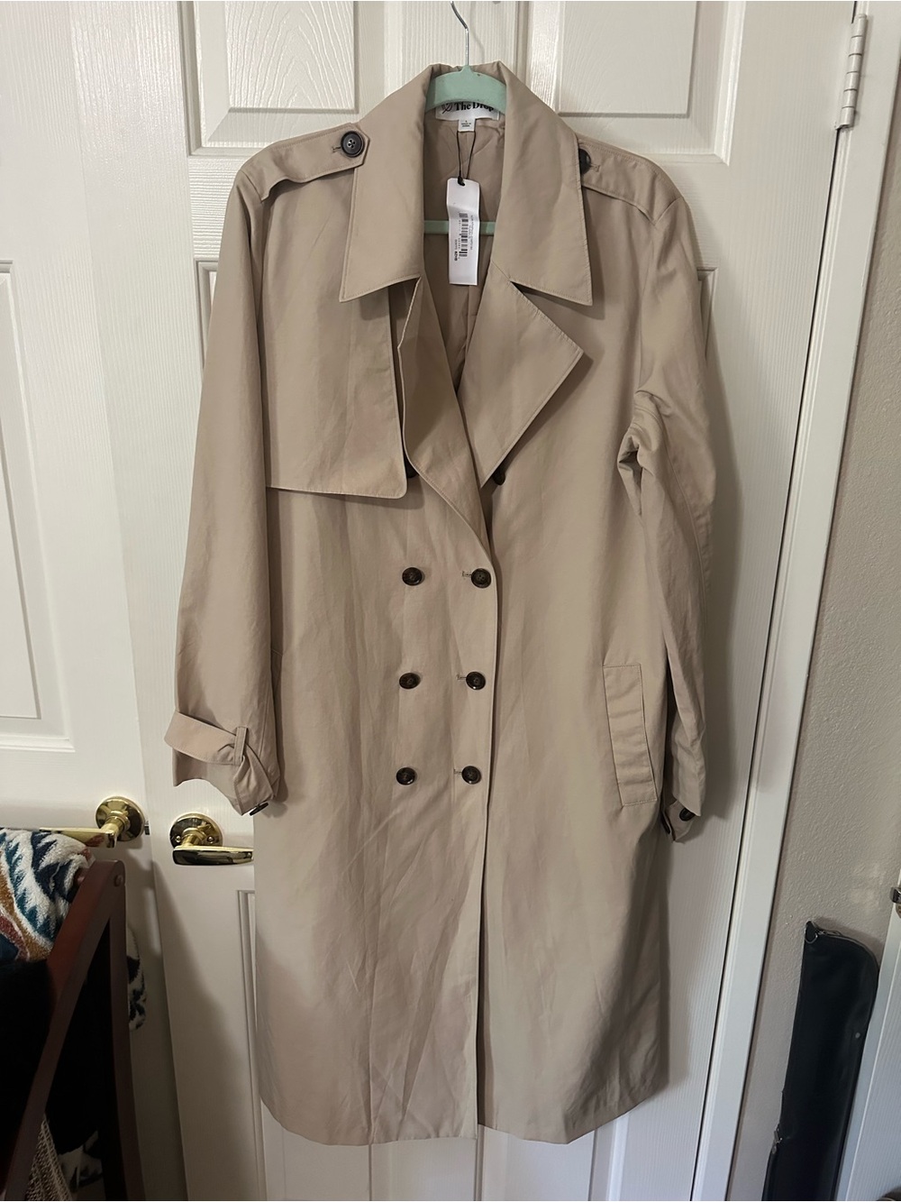 The Drop NWT Classic Beige Trench Coat - Women's Double-Breasted Jacket Large